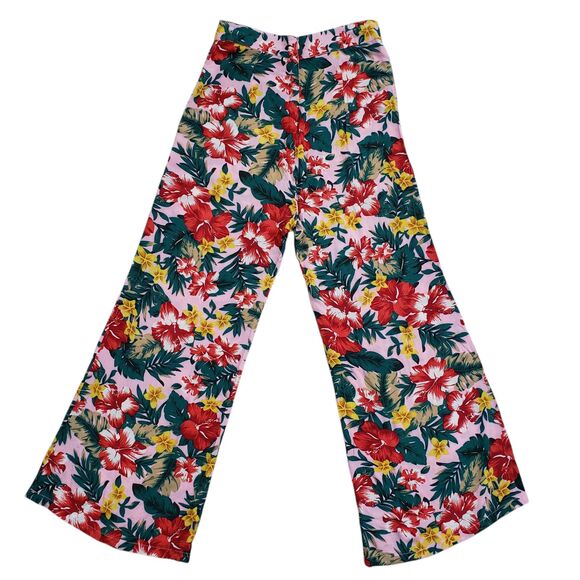 Anthropologie XIX Palms Floral Wide Leg Pants Womens 2 Pink High Rise Tropical - Picture 10 of 10